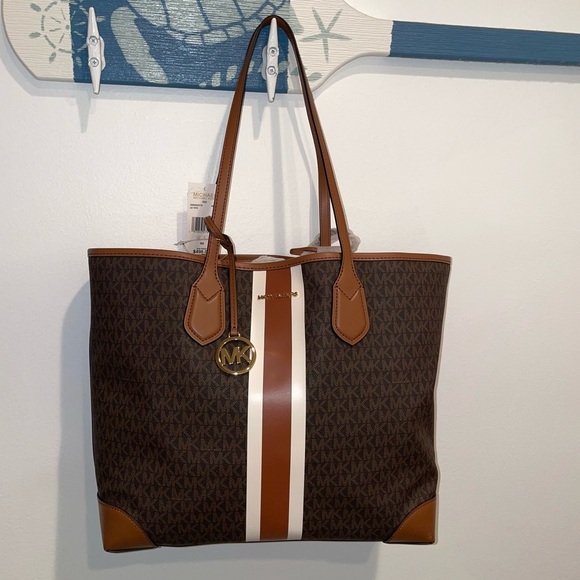 NWT MICHAEL Michael Kors EVA Large Signature Logo Stripe Tote Bag MK - Picture 5 of 16